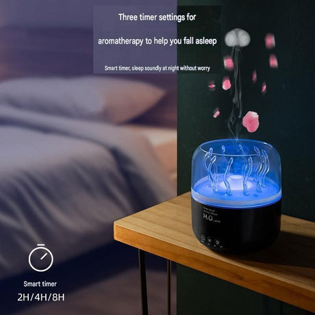 Black Jellyfish Aroma Diffuser Humidifier LED Night Light 280ml USB Essential Oil Diffuser with 3 Timing Modes Color Changing Ambient Mist Lamp for Bedroom Office Relaxation