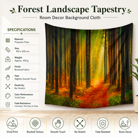 Forest Path Tapestry Wall Hanging 150×200cm Polyester Fabric Background Cloth Room Decor Brushed No-Stretch Fade Resistant Nature Forest Wall Decor with Installation Kit