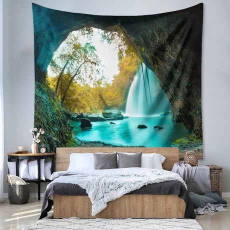 Mountain Lake Tapestry Wall Hanging 150×200cm Polyester Fabric Background Cloth Room Decor Brushed No-Stretch Fade Resistant Nature Forest Wall Decor with Installation Kit