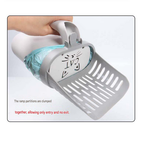 All-in-one Cat Litter Scoop Includes 2 rolls of trash bags- Detachable High-Capacity Waste Storage Bin with Garbage Bags, PP Material Cat Cleaning Tool for Efficient Litter Box Maintenance