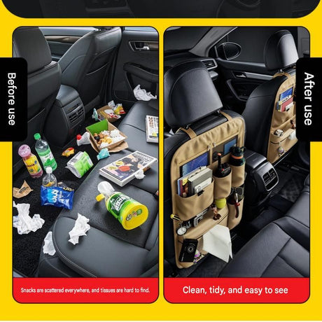 2 pcs Black Car Seat Back Organizer - 210D Oxford Cloth, Water-Resistant & Multi-Pocket Design - Space-Saving Storage for Cars, Camping & Home Use