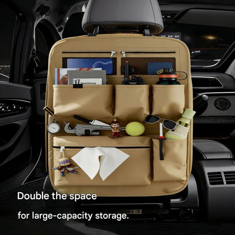 2 pcs Brown Car Seat Back Organizer - 210D Oxford Cloth, Water-Resistant & Multi-Pocket Design - Space-Saving Storage for Cars, Camping & Home Use