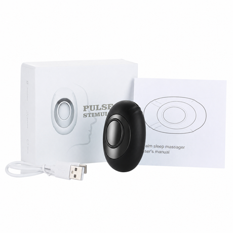 Winter Sleep Aid Bundle - Black Handheld EMS Pulse Device with 15 Levels and Black Imitation Silk Eye Mask for Relaxation, Travel, and Night Rest