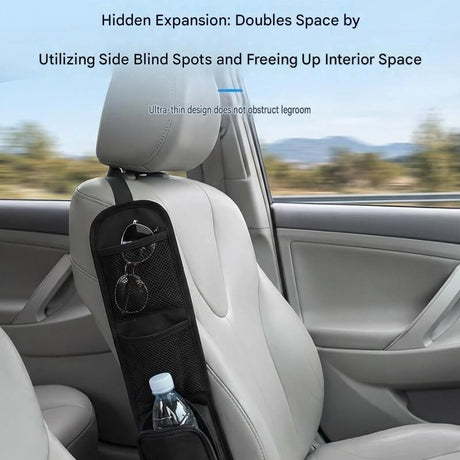 Black Universal Car Seat Side Storage Organizer - Oxford Cloth Mesh Hanging Bag with Zipper Pocket for Phone and Essentials, Slim Fit Auto Interior Tidy