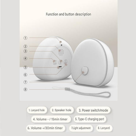 White Rechargeable White Noise Sleep Aid Night Light - 10 Soothing Nature Sounds, Dimmable RGB Mood Lighting, Timer Function for Baby Nursing and Adult Relaxation
