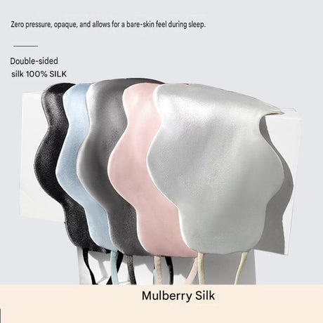 Purple Mulberry Silk Sleep Eye Mask - Cloud Shaped Blackout Blindfold with Adjustable Strap, Lightweight Travel and Nap Essential for Sensitive Skin