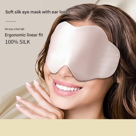 Blue Mulberry Silk Sleep Eye Mask - Cloud Shaped Blackout Blindfold with Adjustable Strap, Lightweight Travel and Nap Essential for Sensitive Skin