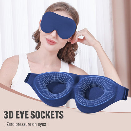 Purple 3D Contoured Sleep Eye Mask - 360 Degree Blackout Blindfold with Adjustable Strap and Nose Wing Design for Side Sleepers, Travel and Nap