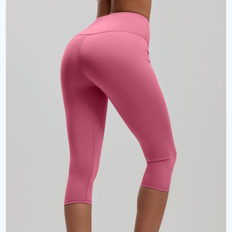 Pink XXL Size Women's High Waist 3/4 Yoga Leggings - Peach Hip Lift Design, Breathable Stretch Fabric for Gym Running and Daily Wear