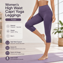 Purple L Size Women's High Waist 3/4 Yoga Leggings - Peach Hip Lift Design, Breathable Stretch Fabric for Gym Running and Daily Wear