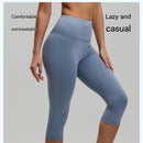 Purple XXL Size Women's High Waist 3/4 Yoga Leggings - Peach Hip Lift Design, Breathable Stretch Fabric for Gym Running and Daily Wear