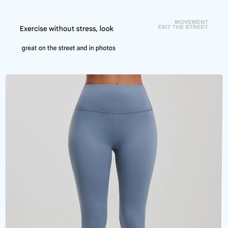 Dusty Blue S Size Women's High Waist 3/4 Yoga Leggings - Peach Hip Lift Design, Breathable Stretch Fabric for Gym Running and Daily Wear