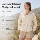 Beige L Size Women's Lightweight Hooded Windbreaker Jacket - Nylon, Waterproof, Windproof, Sun Protection, Loose Fit for Hiking, Running, Yoga and Outdoor Activities