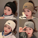 Black Women's Knitted Headkerchief- Soft Yarn Wide Ear Warmer Head Wrap, Stretchy Non-Slip Forehead Protector for Sports, Yoga, Postpartum Care and Winter Outdoor Activities