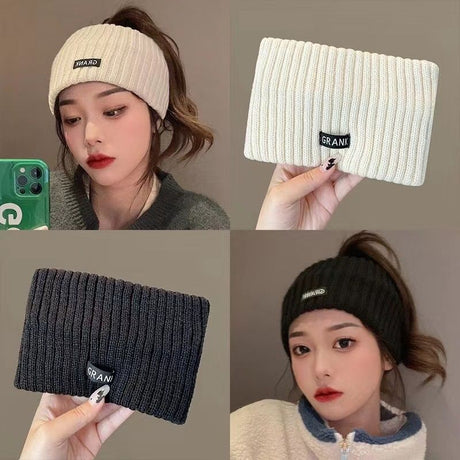 Khaki Women's Knitted Headkerchief- Soft Yarn Wide Ear Warmer Head Wrap, Stretchy Non-Slip Forehead Protector for Sports, Yoga, Postpartum Care and Winter Outdoor Activities