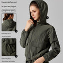 Women's Lightweight Outdoor Windproof and warm set - Beige L Size Waterproof Windproof  Sun Protection Hooded Raincoat and Beige Knitted Warm Headband Set for Hiking Travel Daily Wear