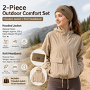 Women's Lightweight Outdoor Windproof and warm set - Khaki XL Size Waterproof Windproof  Sun Protection Hooded Raincoat and Khaki Knitted Warm Headband Set for Hiking Travel Daily Wear