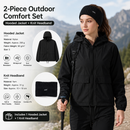 Women's Lightweight Outdoor Windproof and warm set - Black S Size Waterproof Windproof  Sun Protection Hooded Raincoat and Black Knitted Warm Headband Set for Hiking Travel Daily Wear