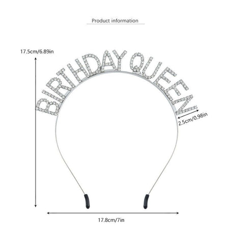 Silvery Birthday queen Rhinestone decorative headband - Alloy Letter Hair Accessory with Sparkling Crystals for Women and Girls, Party Photo Prop and Celebration Gift