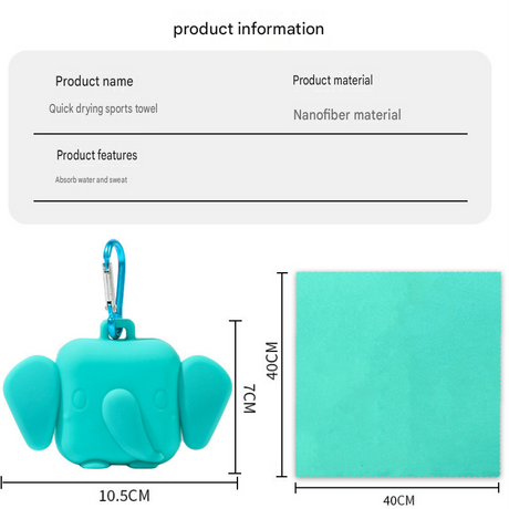 Blue Portable Quick Dry Towel with  Elephant Storage Box  - Microfiber Cooling Sports Sweat Towel with Silicone Case  for Gym Swimming Travel