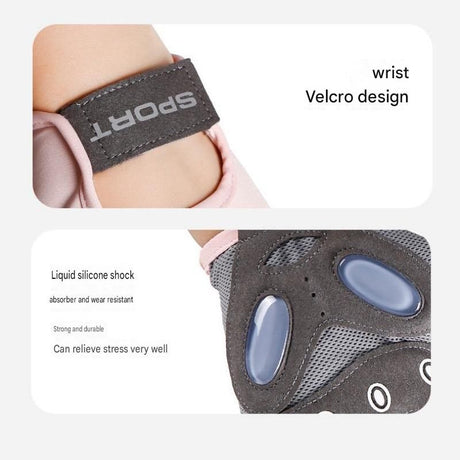 Black M size Women's Half-Finger Fitness Gloves - Liquid Silicone Shock Absorption, Ice Silk Breathable Fabric, Non-Slip Grip for Gym Yoga Cycling Weight Training