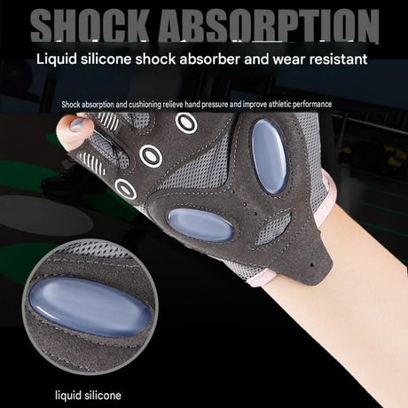 Black L size Women's Half-Finger Fitness Gloves - Liquid Silicone Shock Absorption, Ice Silk Breathable Fabric, Non-Slip Grip for Gym Yoga Cycling Weight Training