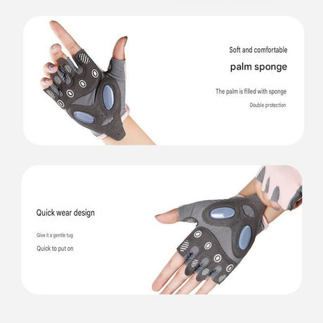 Black L size Women's Half-Finger Fitness Gloves - Liquid Silicone Shock Absorption, Ice Silk Breathable Fabric, Non-Slip Grip for Gym Yoga Cycling Weight Training