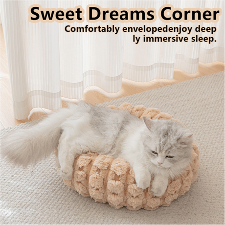 Coffee color 50cm with Heart-patterned jacquard Plush Round Pet Bed - Soft Donut Cat Bed, Warm Winter Dog Cushion for Anxiety Relief and Cozy Sleep, Durable Non-Slip Nest for Small to Medium Pets