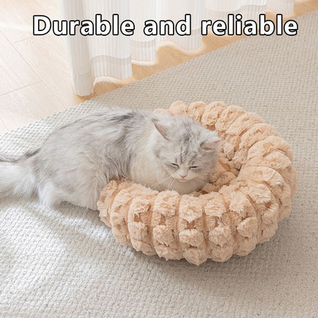 Coffee color 50cm with Heart-patterned jacquard Plush Round Pet Bed - Soft Donut Cat Bed, Warm Winter Dog Cushion for Anxiety Relief and Cozy Sleep, Durable Non-Slip Nest for Small to Medium Pets