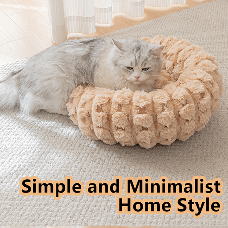 Yellow 50cm with Heart-patterned jacquard Plush Round Pet Bed - Soft Donut Cat Bed, Warm Winter Dog Cushion for Anxiety Relief and Cozy Sleep, Durable Non-Slip Nest for Small to Medium Pets