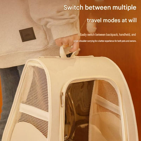 White Breathable Pet Carrier Backpack - Nylon Cat Travel Bag with Large Clear Window, 3-in-1 Carry Design for Cats Under 6kg and Small Dogs
