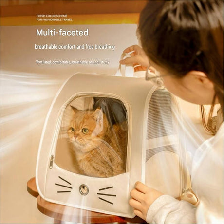 Yellow Breathable Pet Carrier Backpack - Nylon Cat Travel Bag with Large Clear Window, 3-in-1 Carry Design for Cats Under 6kg and Small Dogs