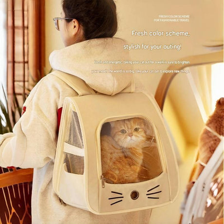 Grey Breathable Pet Carrier Backpack - Nylon Cat Travel Bag with Large Clear Window, 3-in-1 Carry Design for Cats Under 6kg and Small Dogs