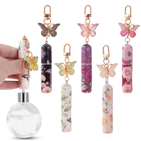 3 Pack Blue 5ml Portable Perfume Atomizer Keychain Butterfly Charm Floral Refillable Travel Spray Bottle Set - Same Design
