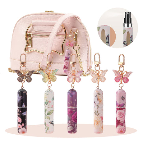 3 Pack Black 5ml Portable Perfume Atomizer Keychain Butterfly Charm Floral Refillable Travel Spray Bottle Set - Same Design