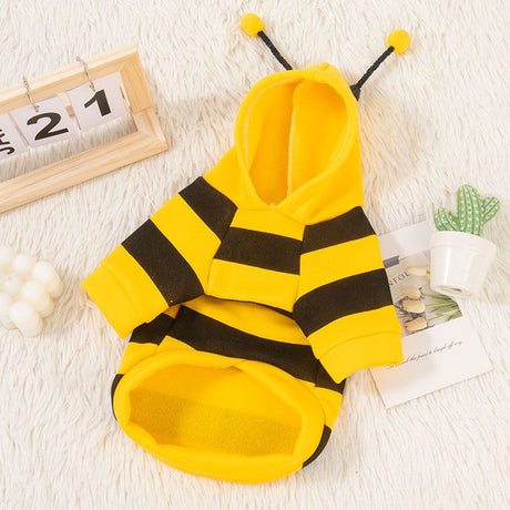 Size S Bee Fleece Hoodie Jumper for Small Dogs & Cats with 5 Hair Clips - Winter Warm Pet Apparel Australia