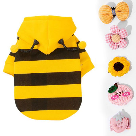 Size M Bee Fleece Hoodie Jumper for Small Dogs & Cats with 5 Hair Clips - Winter Warm Pet Apparel Australia