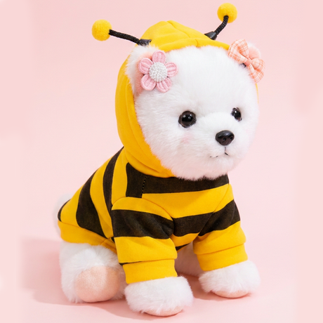 Size M Bee Fleece Hoodie Jumper for Small Dogs & Cats with 5 Hair Clips - Winter Warm Pet Apparel Australia