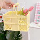 Yellow Foldable Storage Basket with Handles - Portable Multi Purpose Desktop Organiser Crate for Snacks, Kitchen Storage, Books and Household Essentials