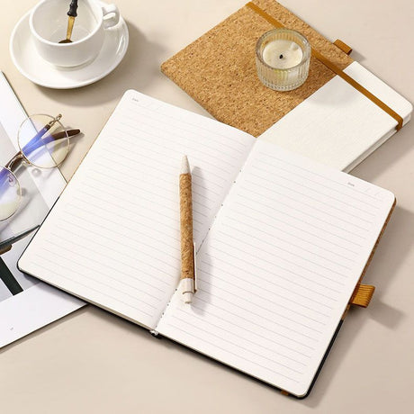 Black Eco-Friendly Cork A5 Notebook Gift Set with Matching Pen Business Journal Office Meeting Writing Gift