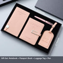 Pink Travel Passport Holder and Notebook Gift Set with Luggage Tag & Metal Pen Business Travel Gift Box