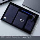 Dark Blue Travel Passport Holder and Notebook Gift Set with Luggage Tag & Metal Pen Business Travel Gift Box