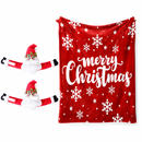 Christmas Flannel Throw Blanket and Santa Curtain Tieback Set, 150x200cm Thick Fleece Sofa Blanket with 2 Plush Santa Velcro Curtain Holders for Holiday Home Decor