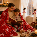 Christmas Flannel Throw Blanket and Snowman Curtain Tieback Set, 150x200cm Thick Fleece Sofa Blanket with 2 Plush Snowman Velcro Curtain Holders for Holiday Home Decor