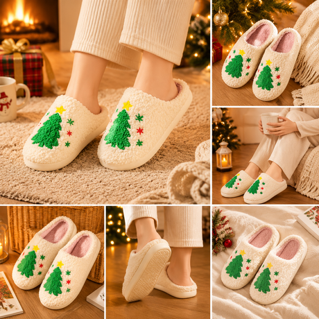 Christmas Home Comfort Set with Flannel Throw Blanket 130x150cm, Plush Indoor Slippers AU 4-5 and Snowman Curtain Tiebacks Set of 2, Festive Holiday Gift Bundle