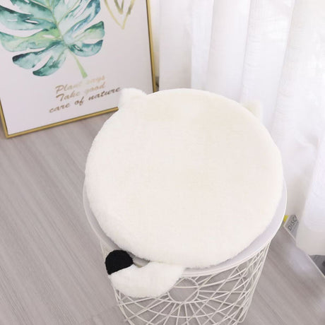40cm Round Cat-Themed Seat Cushion (White Cat with Black Tail) — Slow-Rebound Memory Foam, Soft Plush, Washable — Ideal for Office Chairs, Bedrooms, Dorms, and Reading Nooks