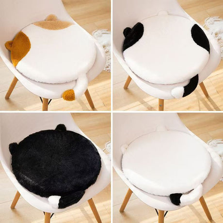40cm Round Cat-Themed Seat Cushion (Black and White Cat) — Slow-Rebound Memory Foam, Soft Plush, Washable — Ideal for Office Chairs, Bedrooms, Dorms, and Reading Nooks