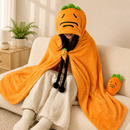 Carrot Hooded Blanket with Grey-green Memory Foam Lumbar Support Pillow, Cozy Wearable Throw Blanket and Ergonomic Back Cushion Set for Office, Home, Study and Relaxation