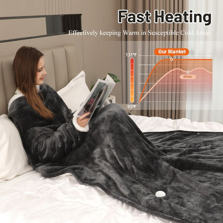 Wearable Electric Heated Blanket with Sleeves and Foot Pocket 127x177cm Smart Temperature Control Throw
