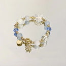 Blue Crystal Snowflake Charm Bracelet for Women, Elastic Beaded Christmas Gift Bracelet, Elegant Everyday Jewellery 13-15cm